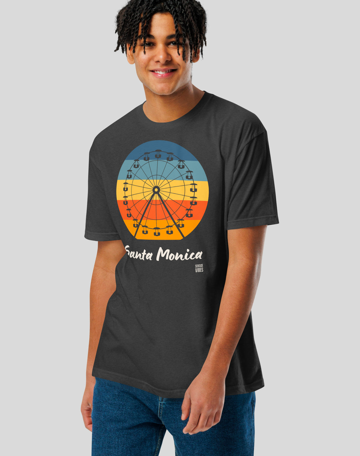 Santa Monica Pacific Wheel Tee - Cotton Blend | Charcoal