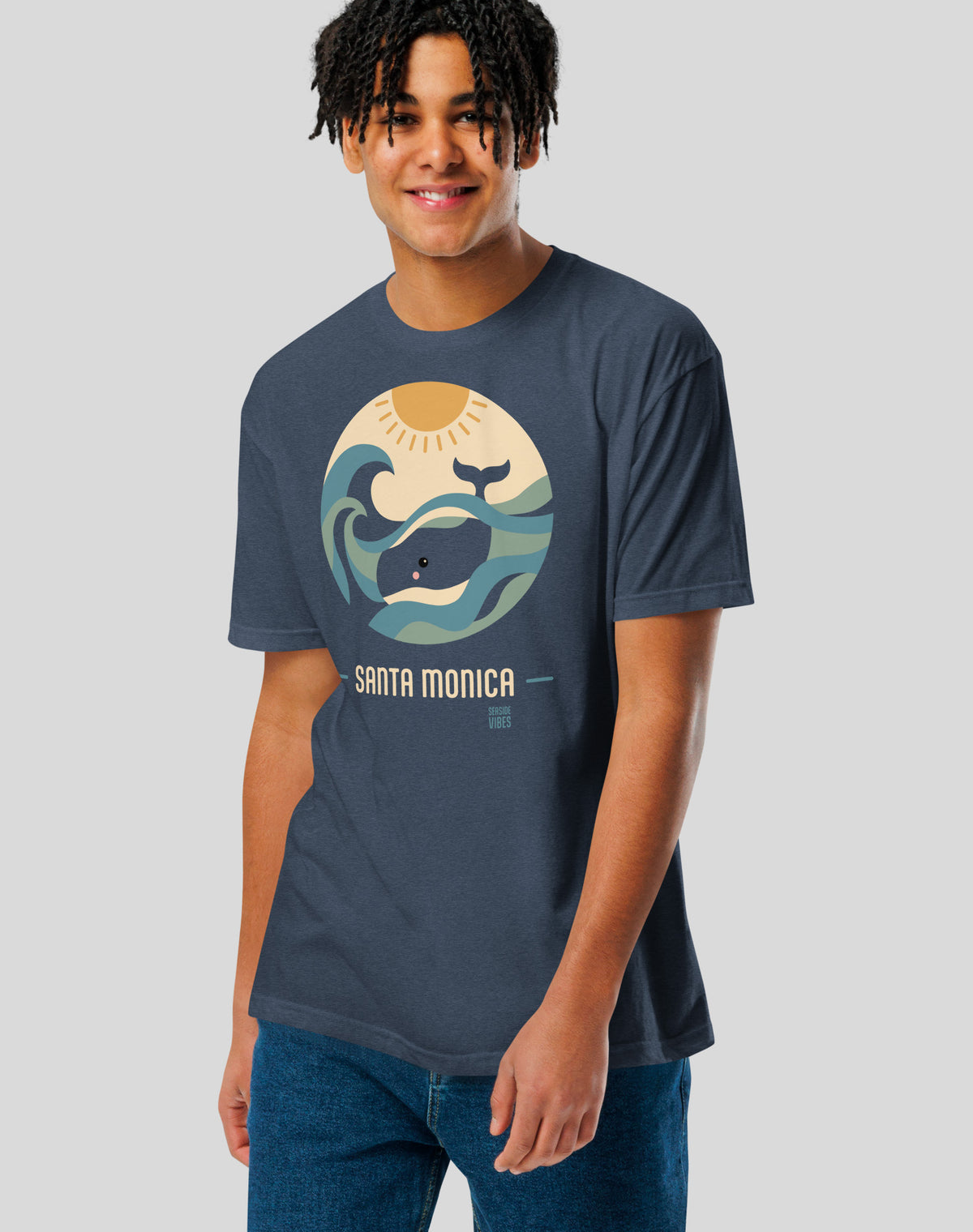 Santa Monica Whale Sunset Tee - Cotton Blend | Midnight Navy