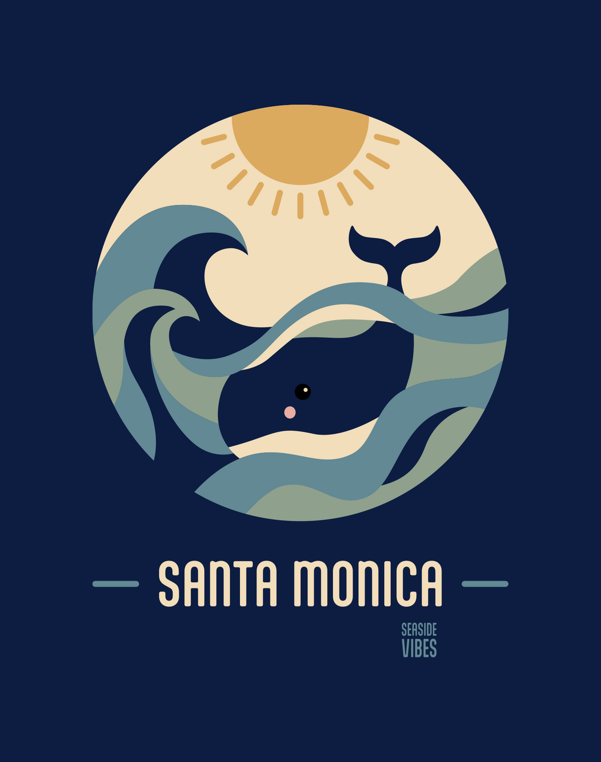 V-Neck: Santa Monica Whale Sunset Tee | Heather Navy