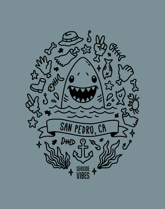 San Pedro Shark Attack! Tee - Premium 100% Cotton | Ice Blue