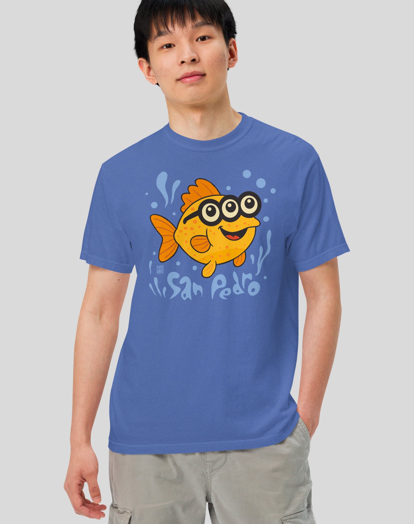 Unisex: San Pedro 3-Eyed Flounder Tee - 100% Cotton | Mystic Blue