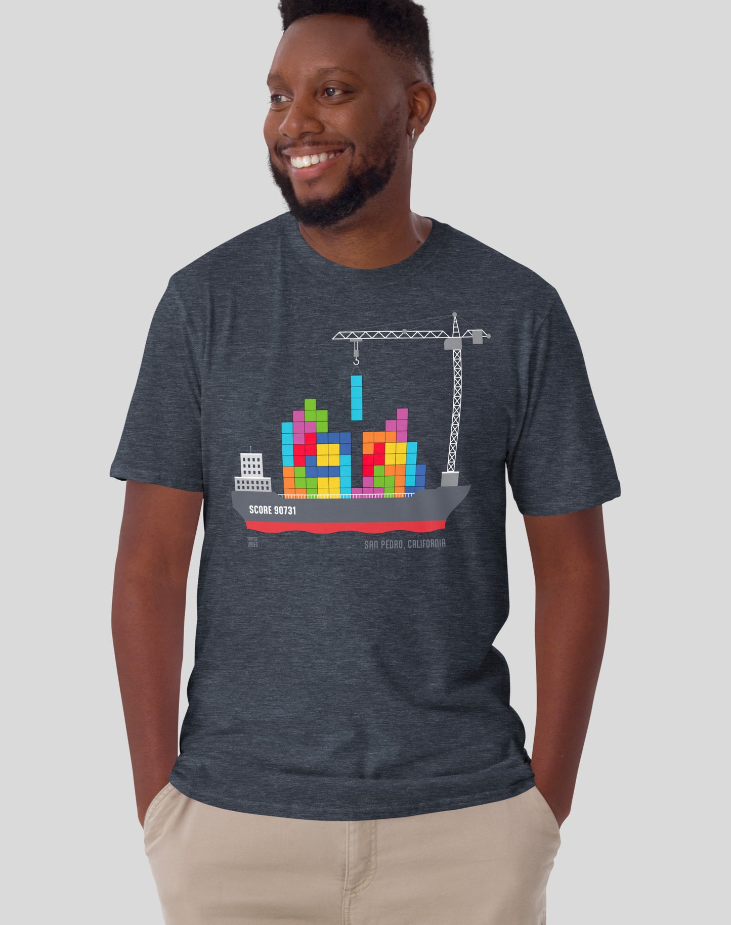 San Pedro Tetris Container Ship Tee - Unisex | Heather Navy