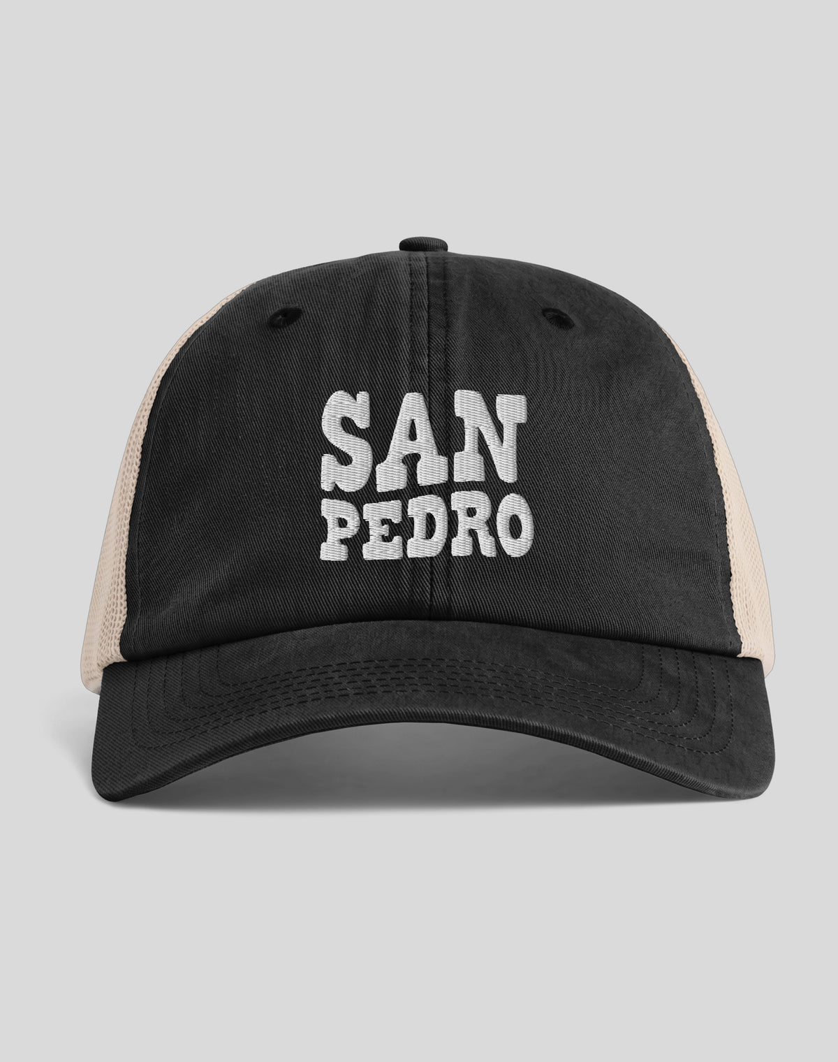 San Pedro Vibes Sunwashed Trucker Hat | Black/Tan