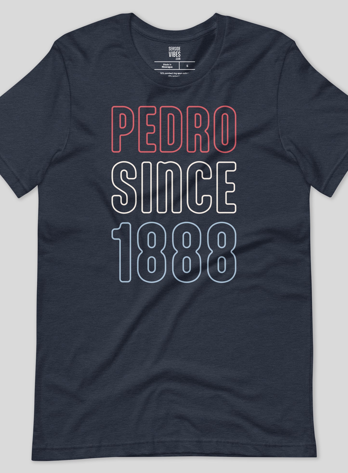 Unisex: Red, White & Pedro Tee - Heather Navy