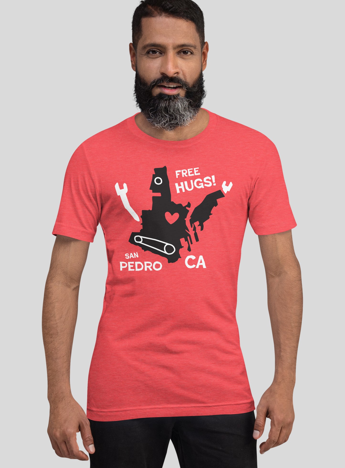 Unisex: San Pedro Free Hugs Tee - Heather Red