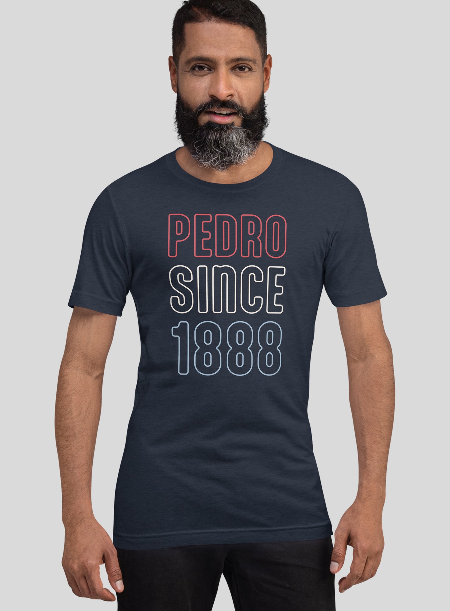 Unisex: Red, White & Pedro Tee - Heather Navy