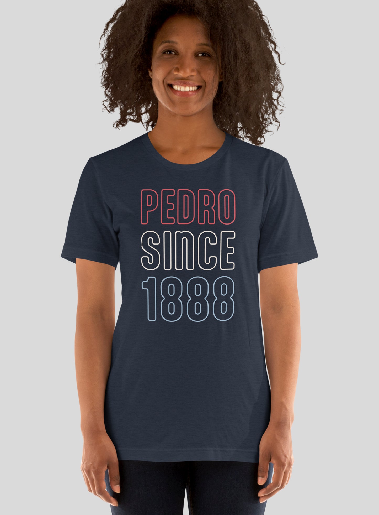 Unisex: Red, White & Pedro Tee - Heather Navy