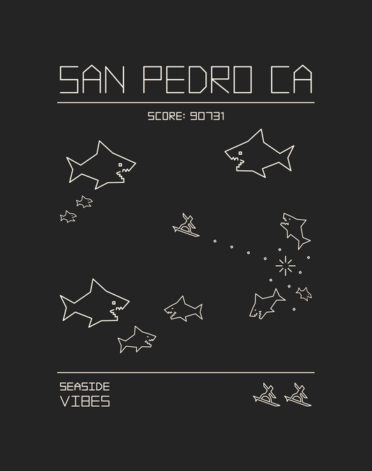 San Pedro 80s Shark Frenzy Tee- Cotton Blend | Charcoal