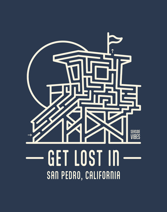 Get Lost In San Pedro Lifeguard Tower Maze Tee - Cotton Blend | Midnight Navy