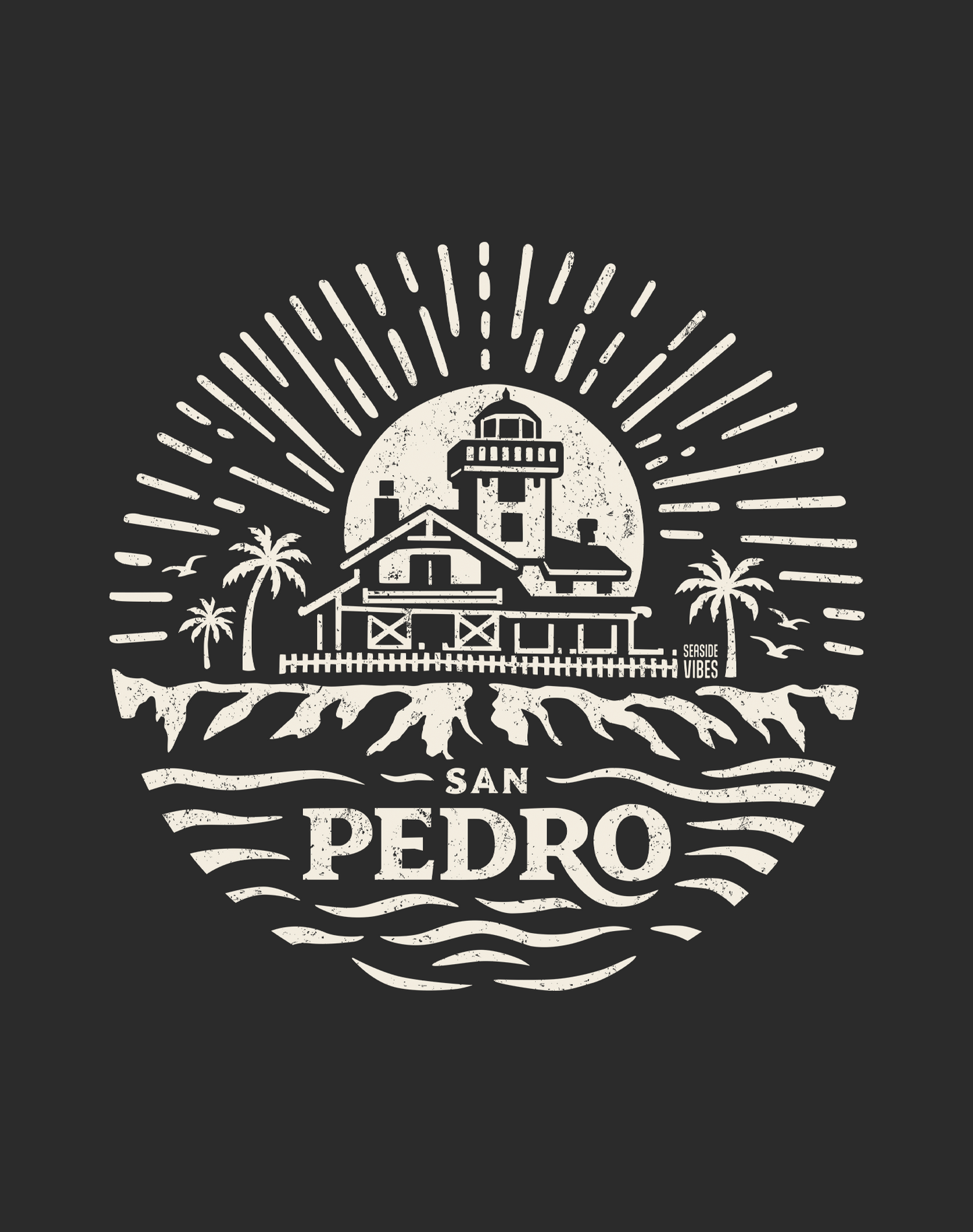V-Neck: Point Fermin Lighthouse Sunrise Tee | Dark Grey Heather
