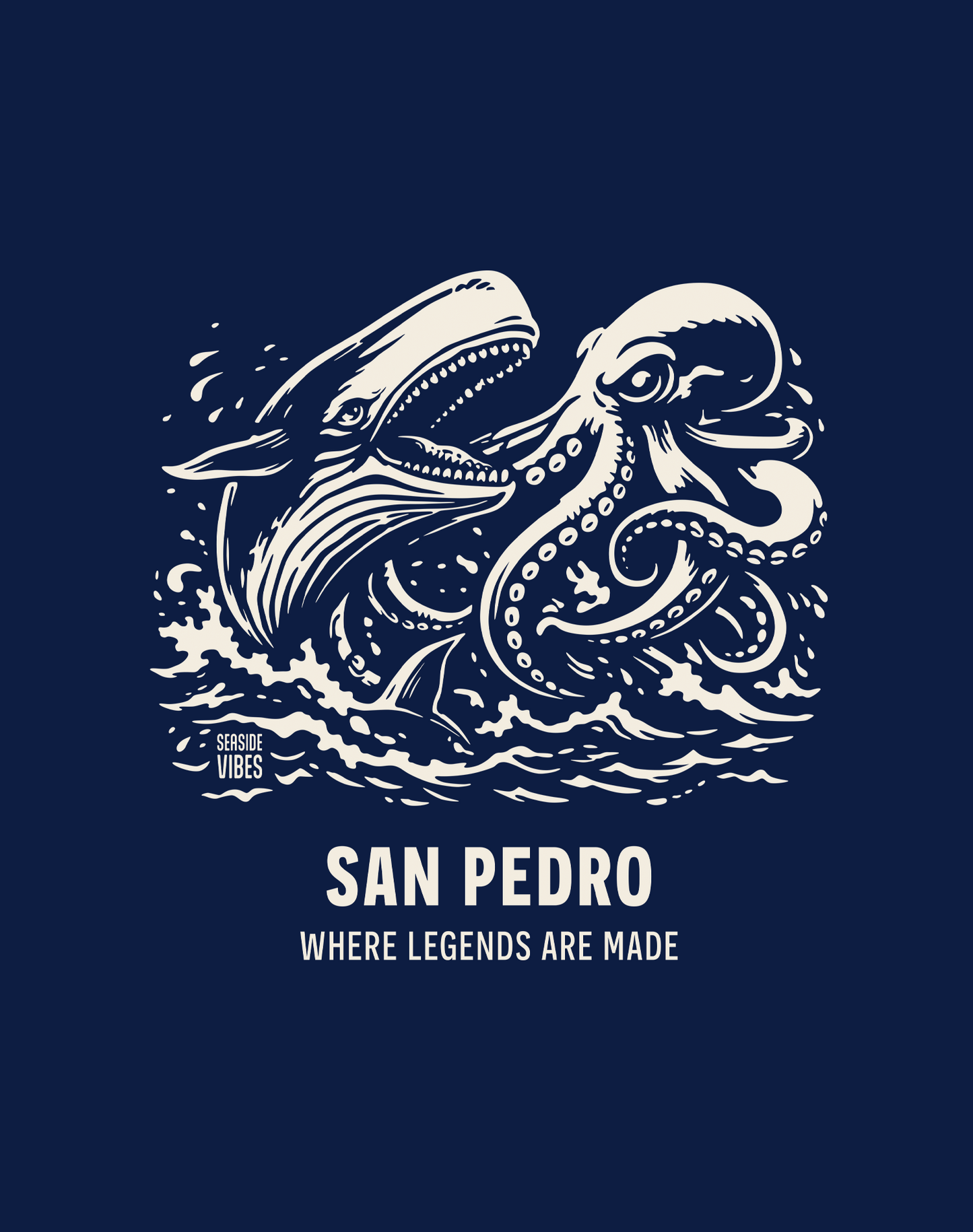 V-Neck: San Pedro Octopus vs Whale Legends Tee | Heather Navy