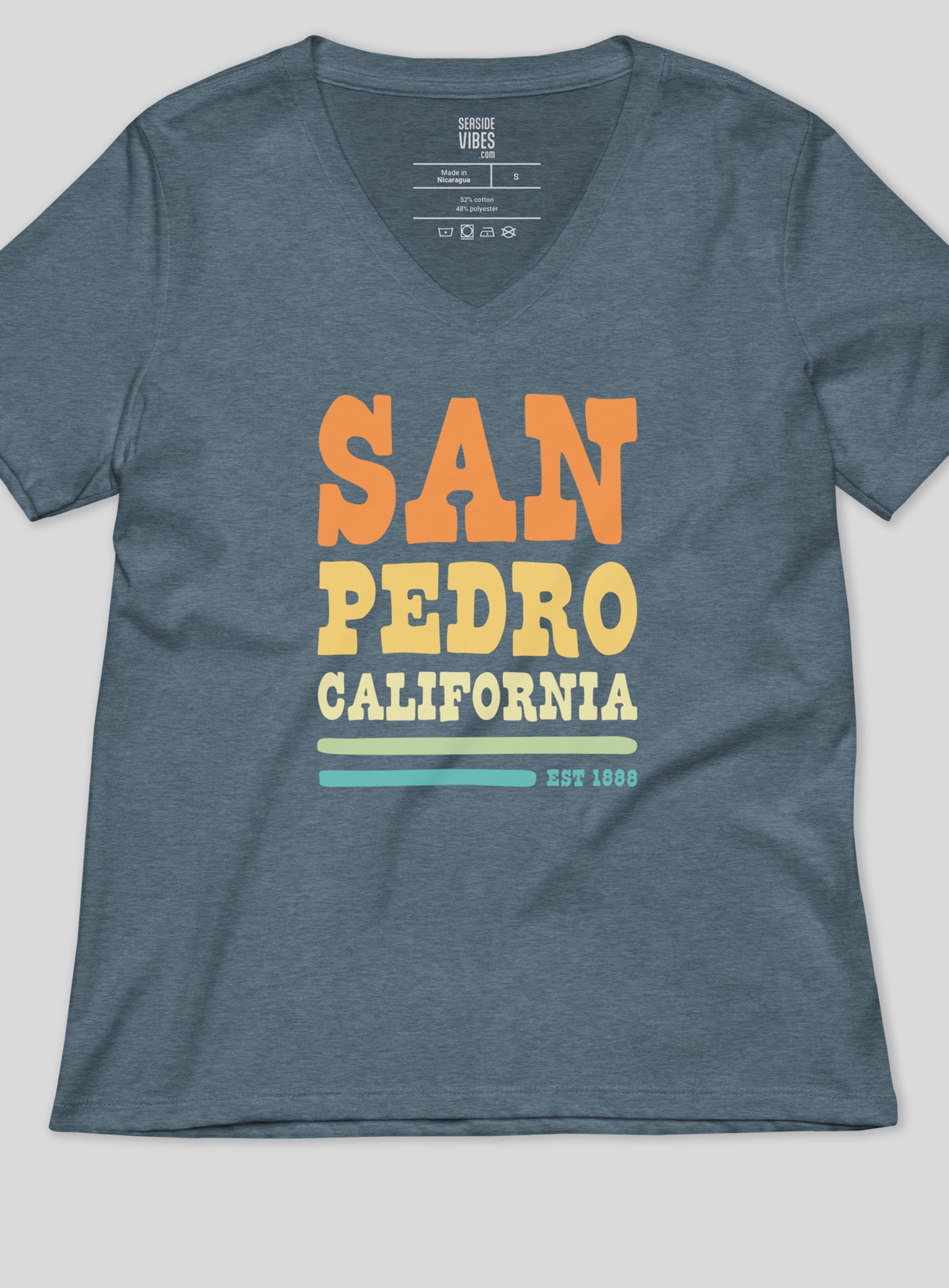 V-Neck: San Pedro Vibes Tee - Heather Slate