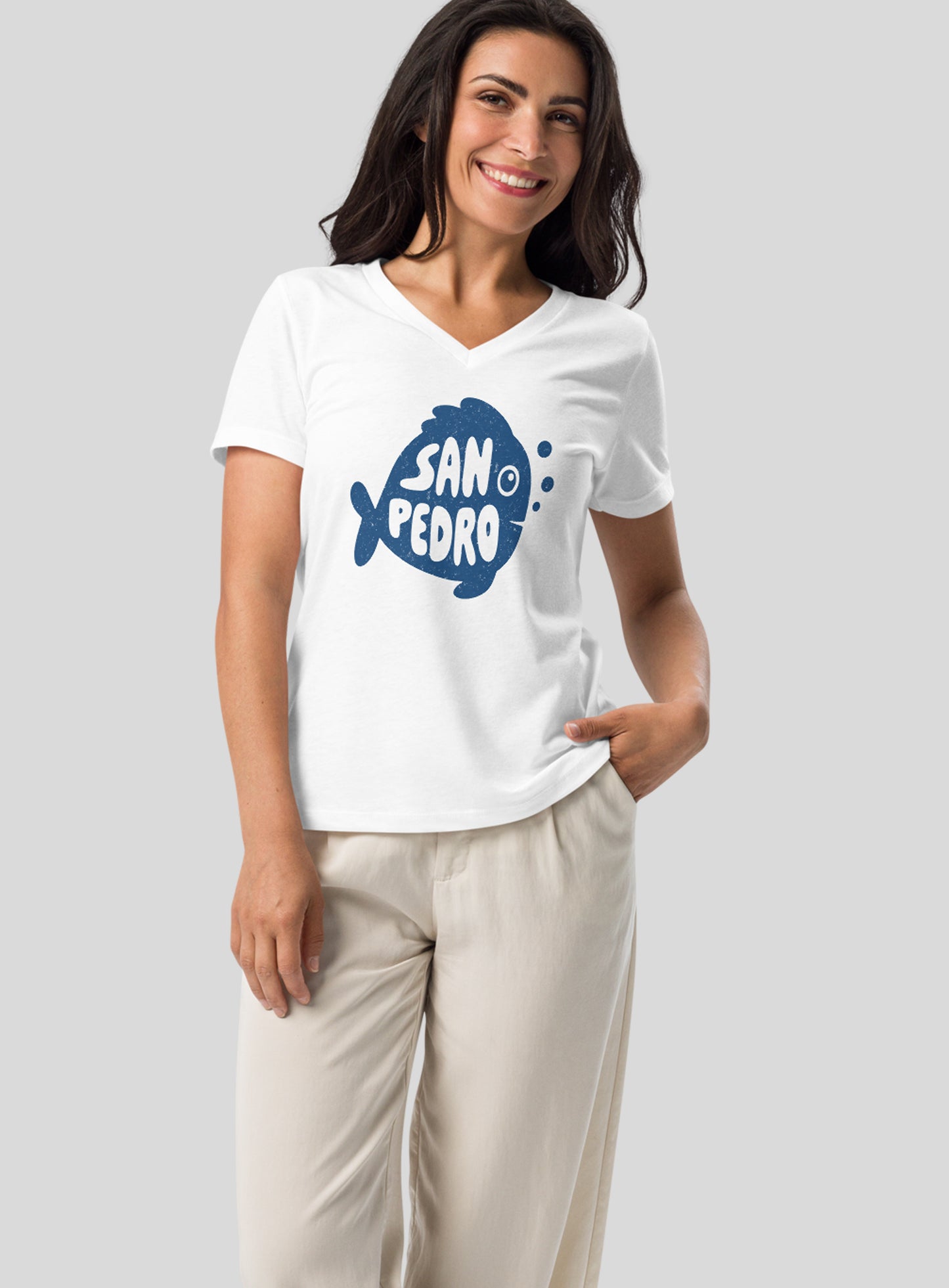 V-Neck: San Pedro Flounder Tee - White