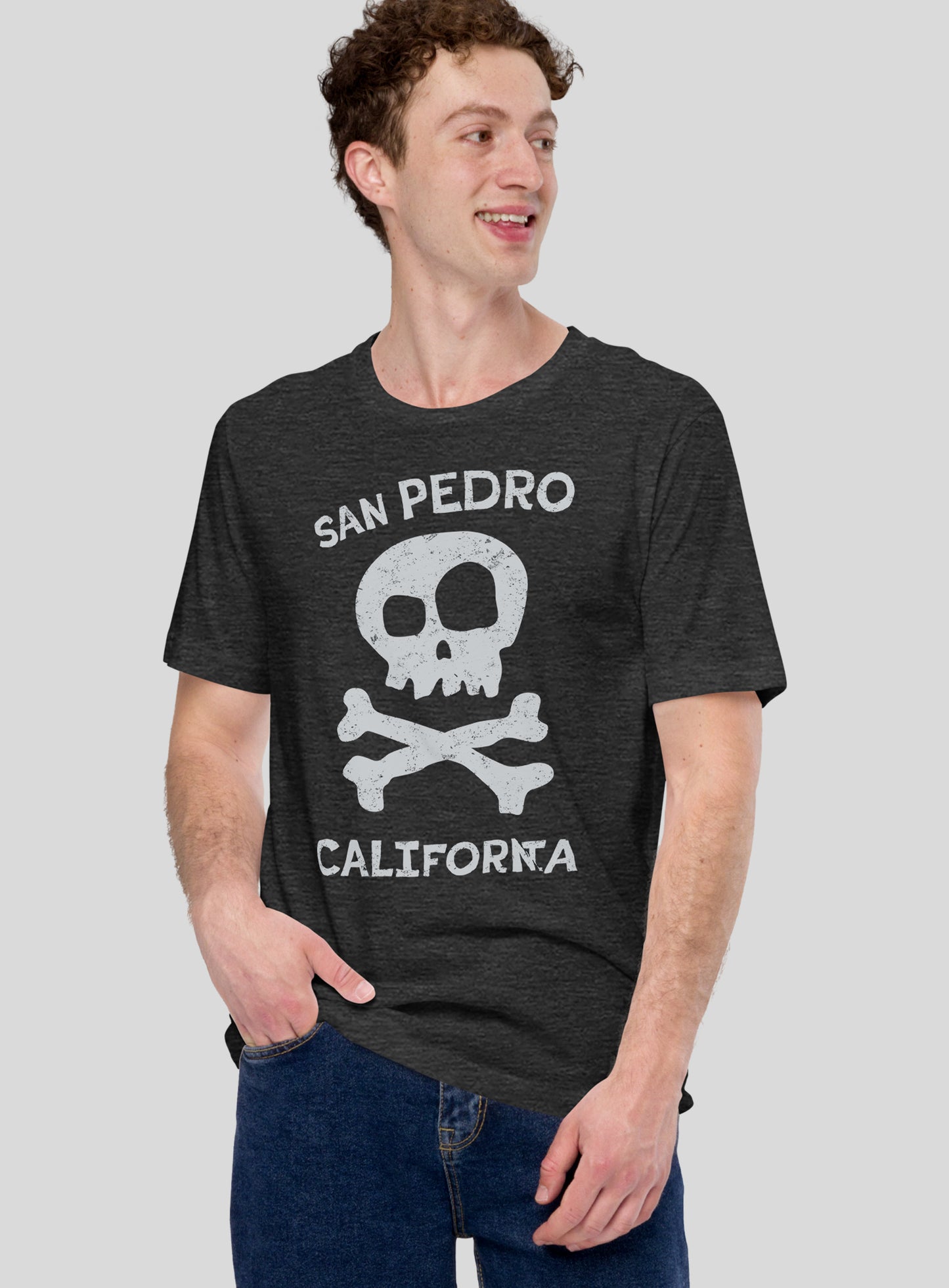 Unisex: San Pedro Skull and Bones Tee - Dark Grey Heather