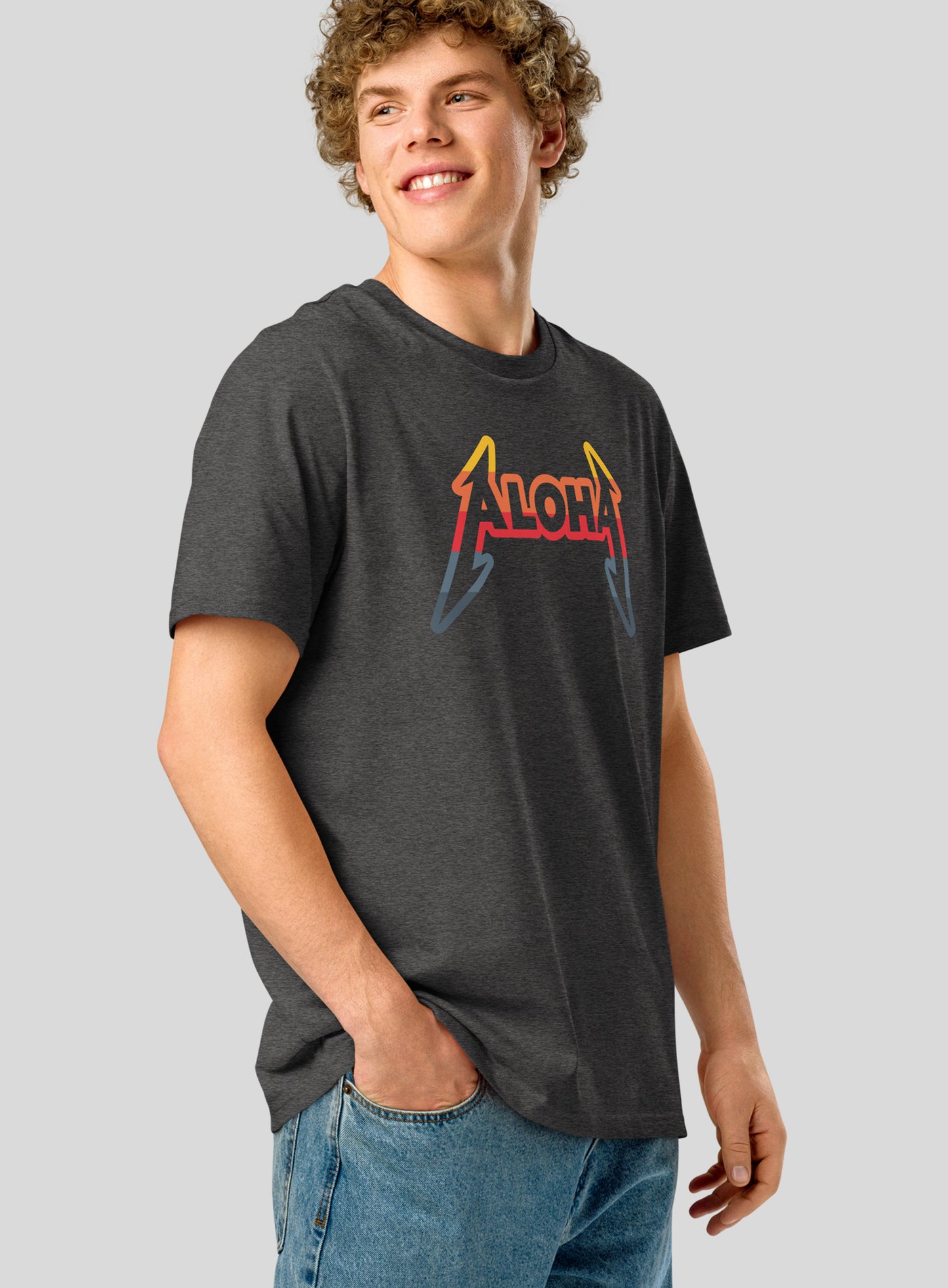Premium Unisex: Aloha Rocks Sunset Tee - Dark Heather Grey
