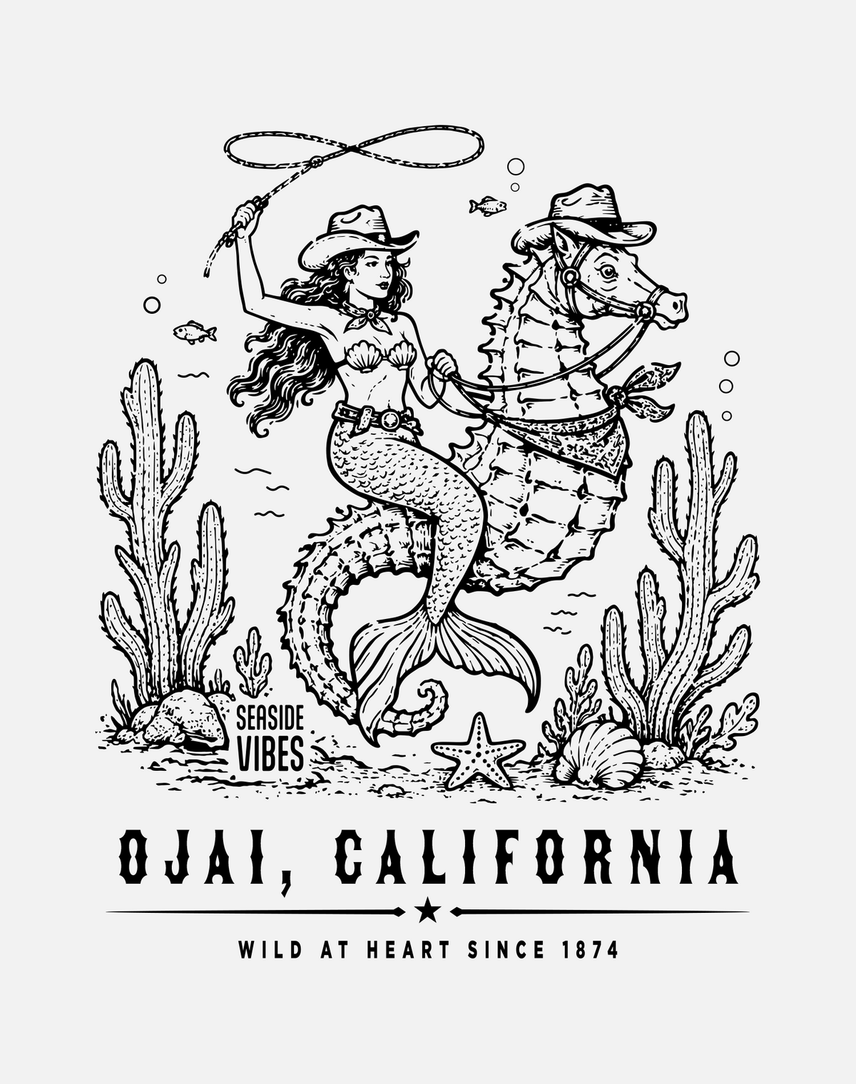 V-Neck: Ojai California Wild at Heart Since 1874 Tee | White