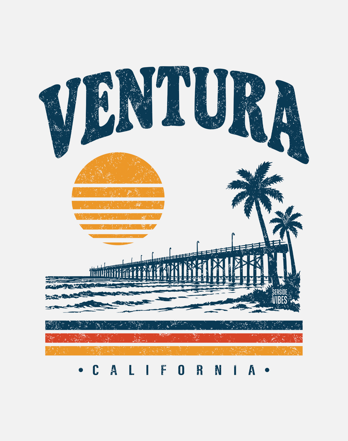 V-Neck: Vintage Ventura California Sunset Tee | White