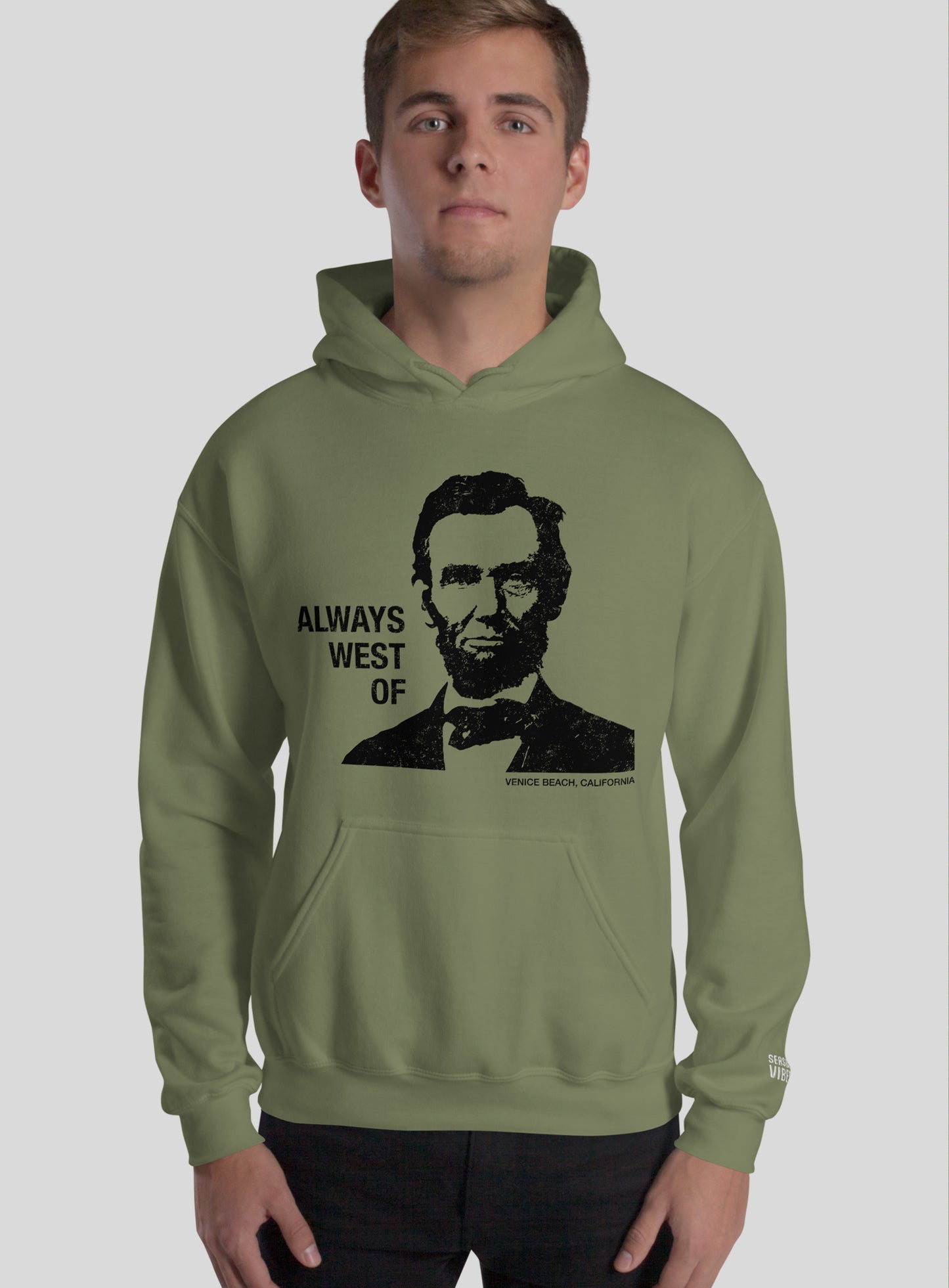 Unisex: Always West of Lincoln Pullover Hoodie - Olive