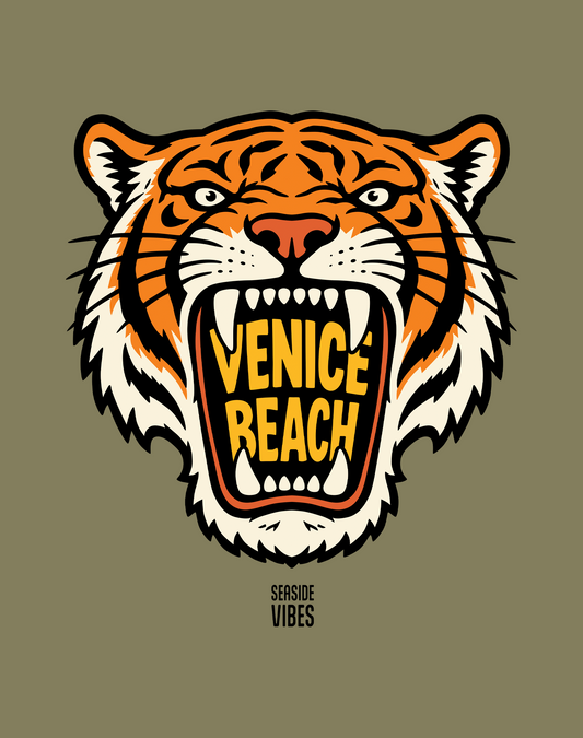 Venice Beach AF Tiger Tee - Cotton Blend | Military Green