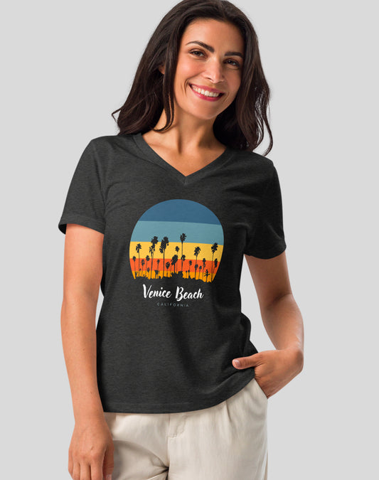 V-Neck: Venice Beach Sunset Tee - Dark Grey Heather