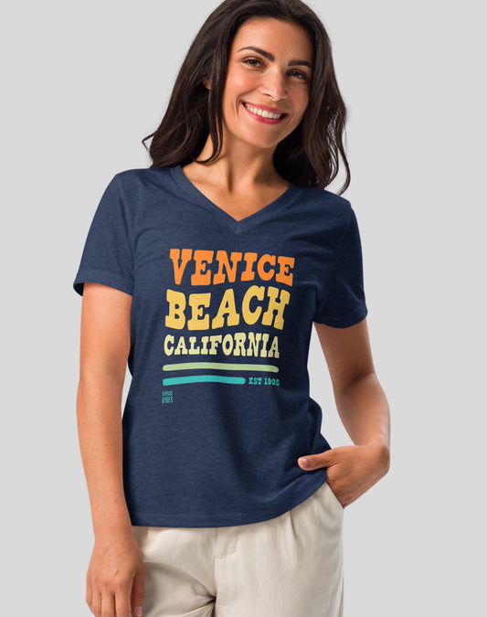 V-Neck: Venice Beach Vibes Tee | Heather Navy