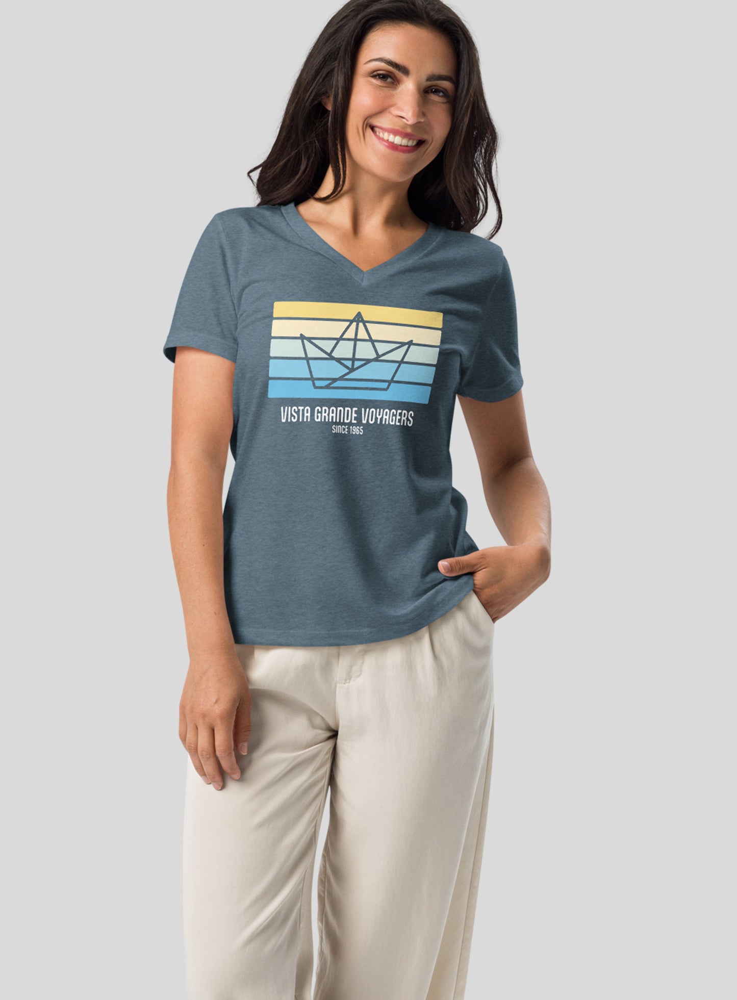 V-Neck: VG Origami Boat Tee - Heather Slate