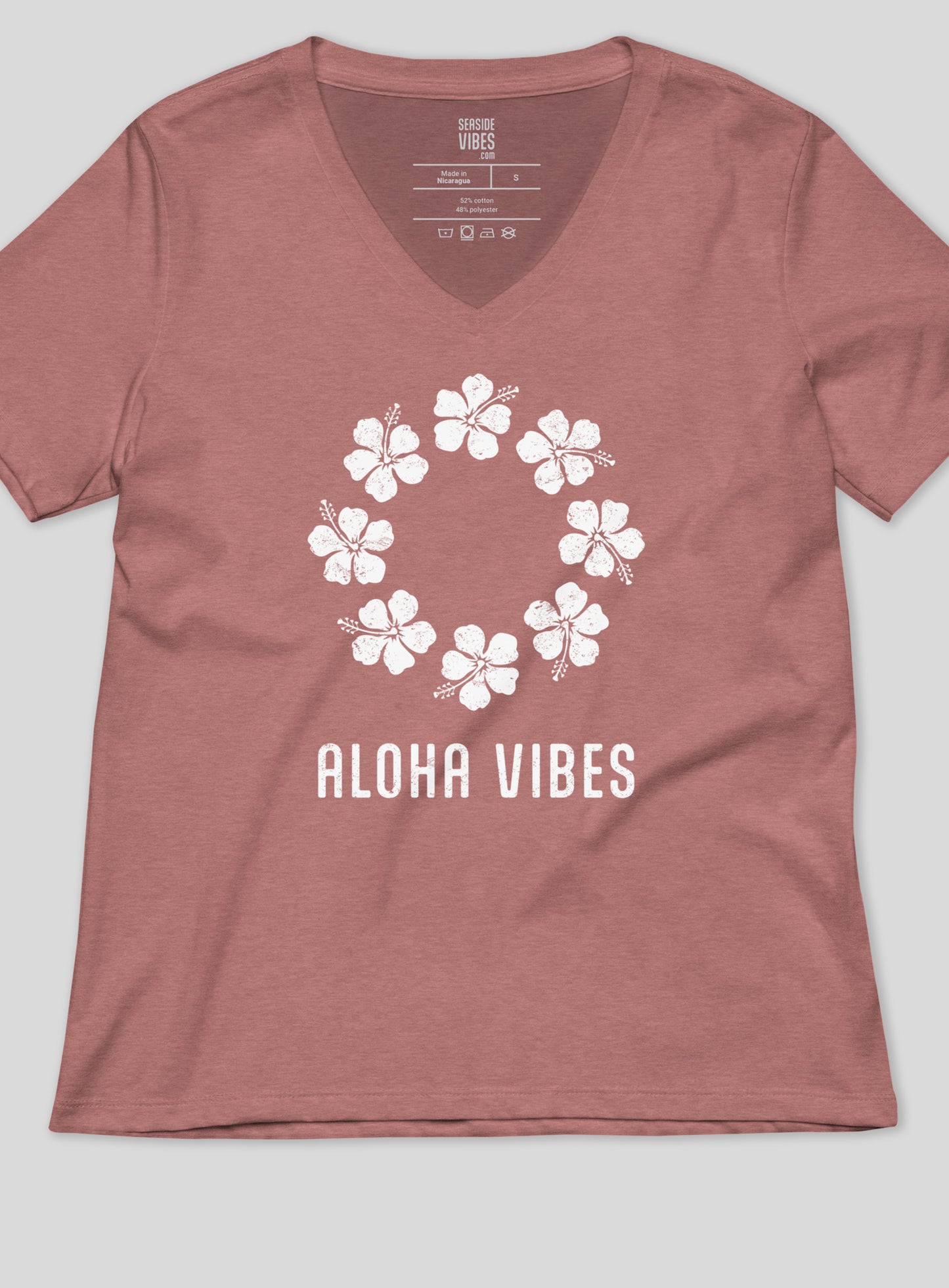 V-Neck: Aloha Vibes Tee - Heather Mauve