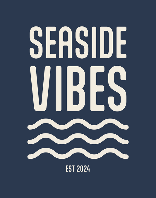 Seaside Vibes Waves Logo Tee - Cotton Blend | Midnight Navy