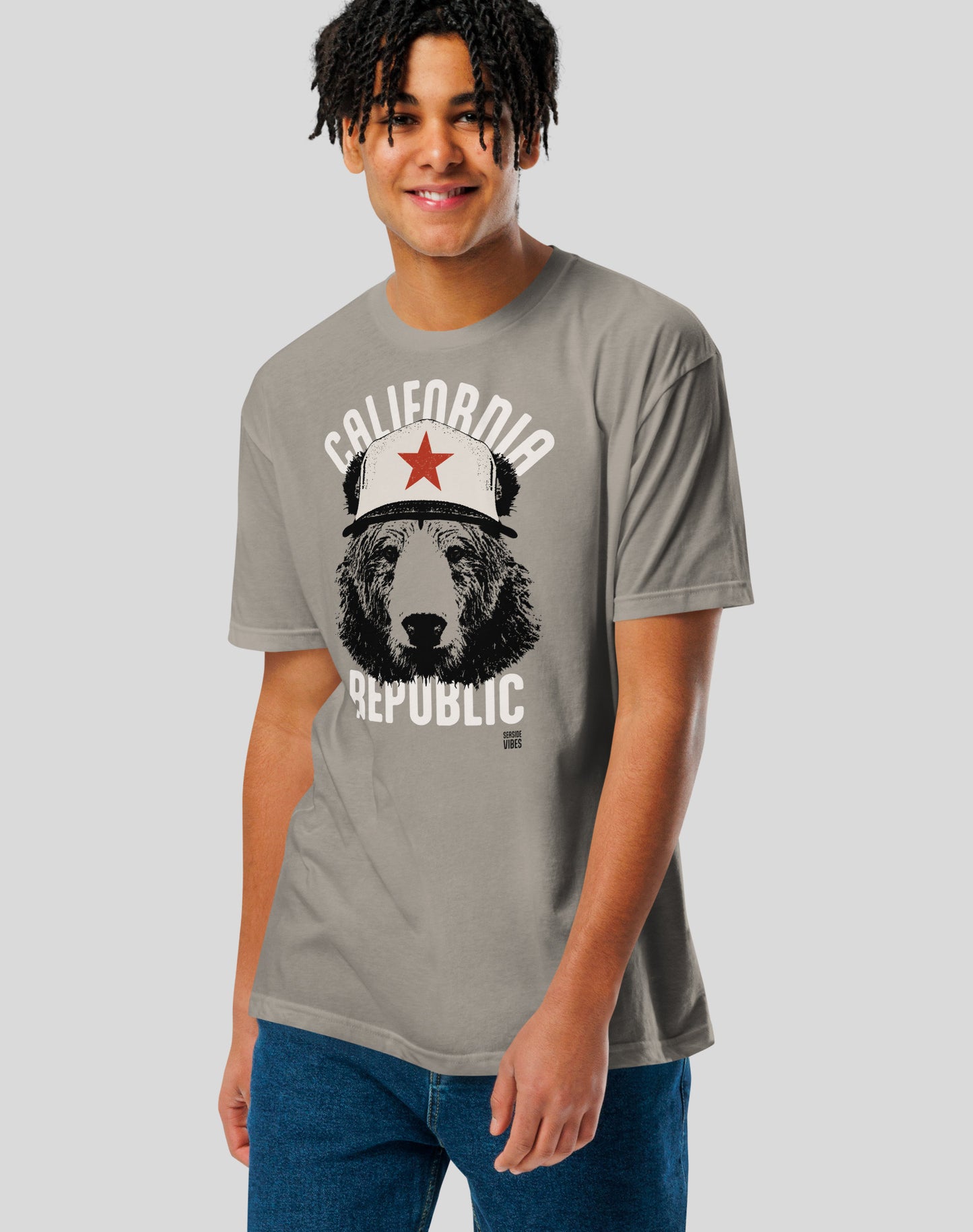 California Republic AF Bear Tee - Cotton Blend | Stone Grey