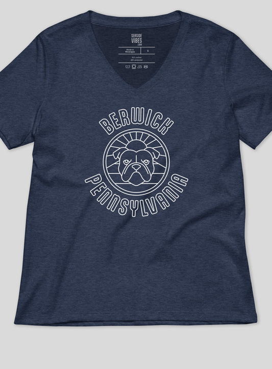 V-Neck: Berwick PA Sunrise Tee - Heather Navy