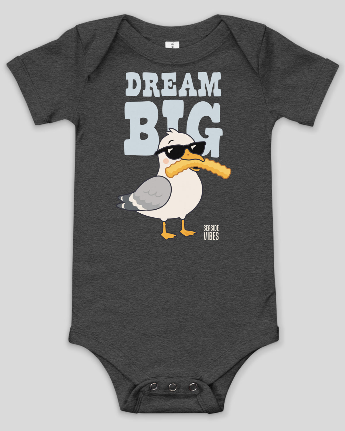 Dream Big Seagull French Fry Onesie | Dark Grey Heather