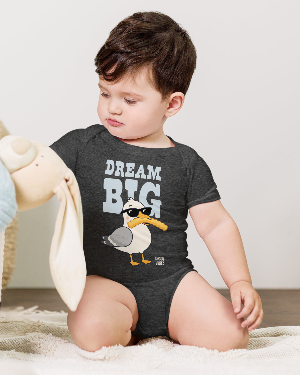 Dream Big Seagull French Fry Onesie | Dark Grey Heather