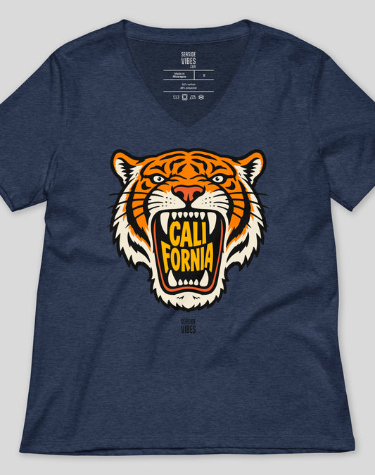 V-Neck: California AF Tiger Tee | Heather Navy