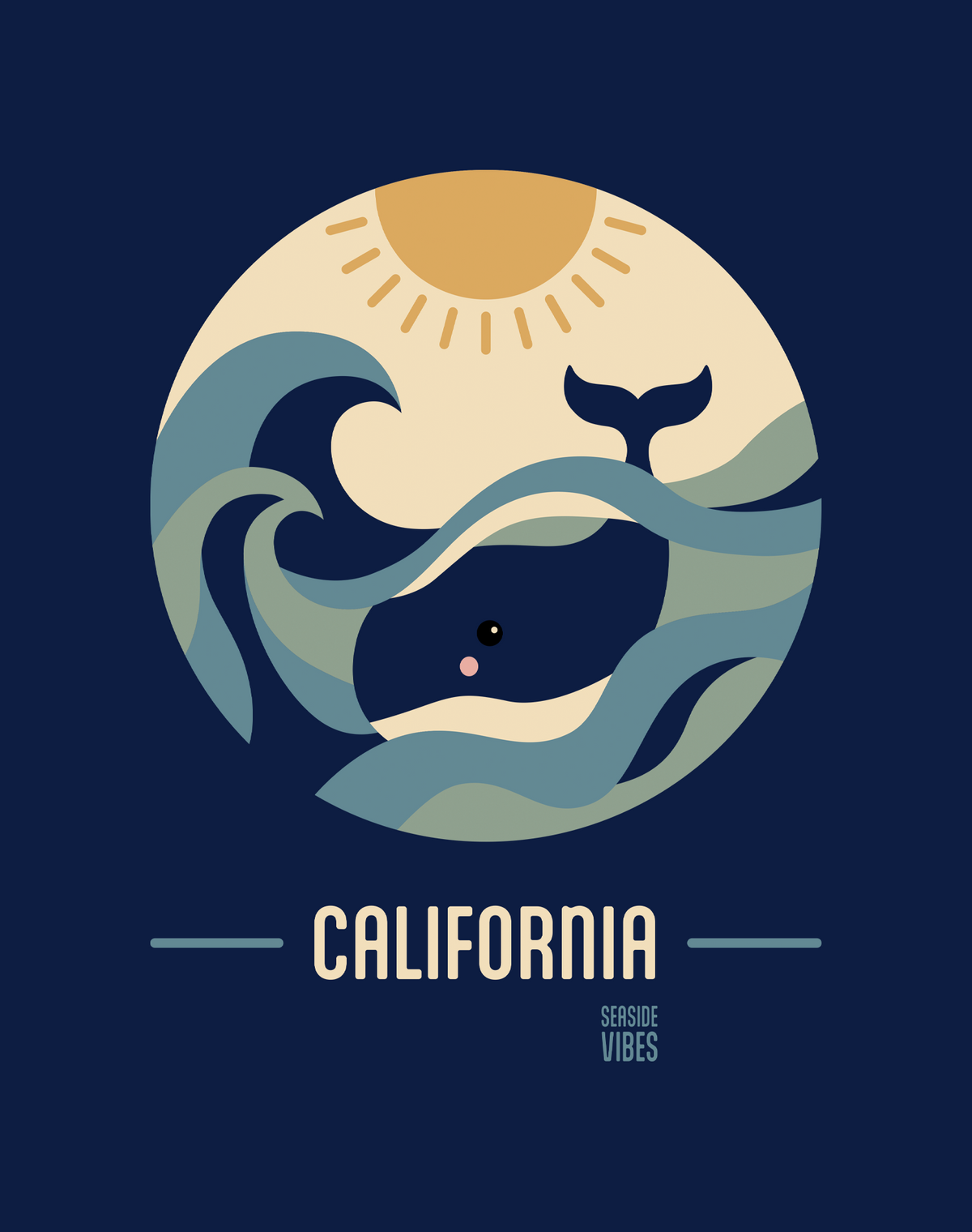 V-Neck: California Whale Sunset Tee | Heather Navy