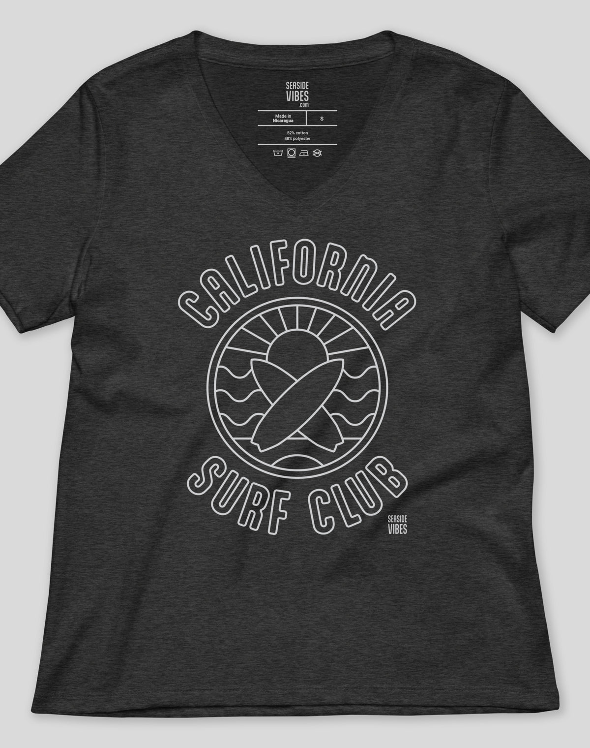 V-Neck: California Surf Club Sunset Tee | Dark Grey Heather