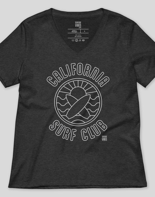 V-Neck: California Surf Club Sunset Tee | Dark Grey Heather