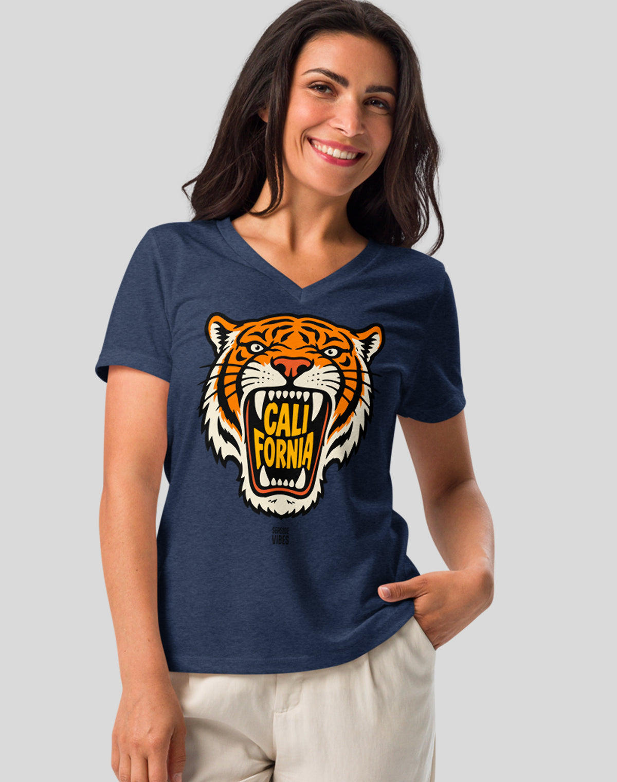 V-Neck: California AF Tiger Tee | Heather Navy