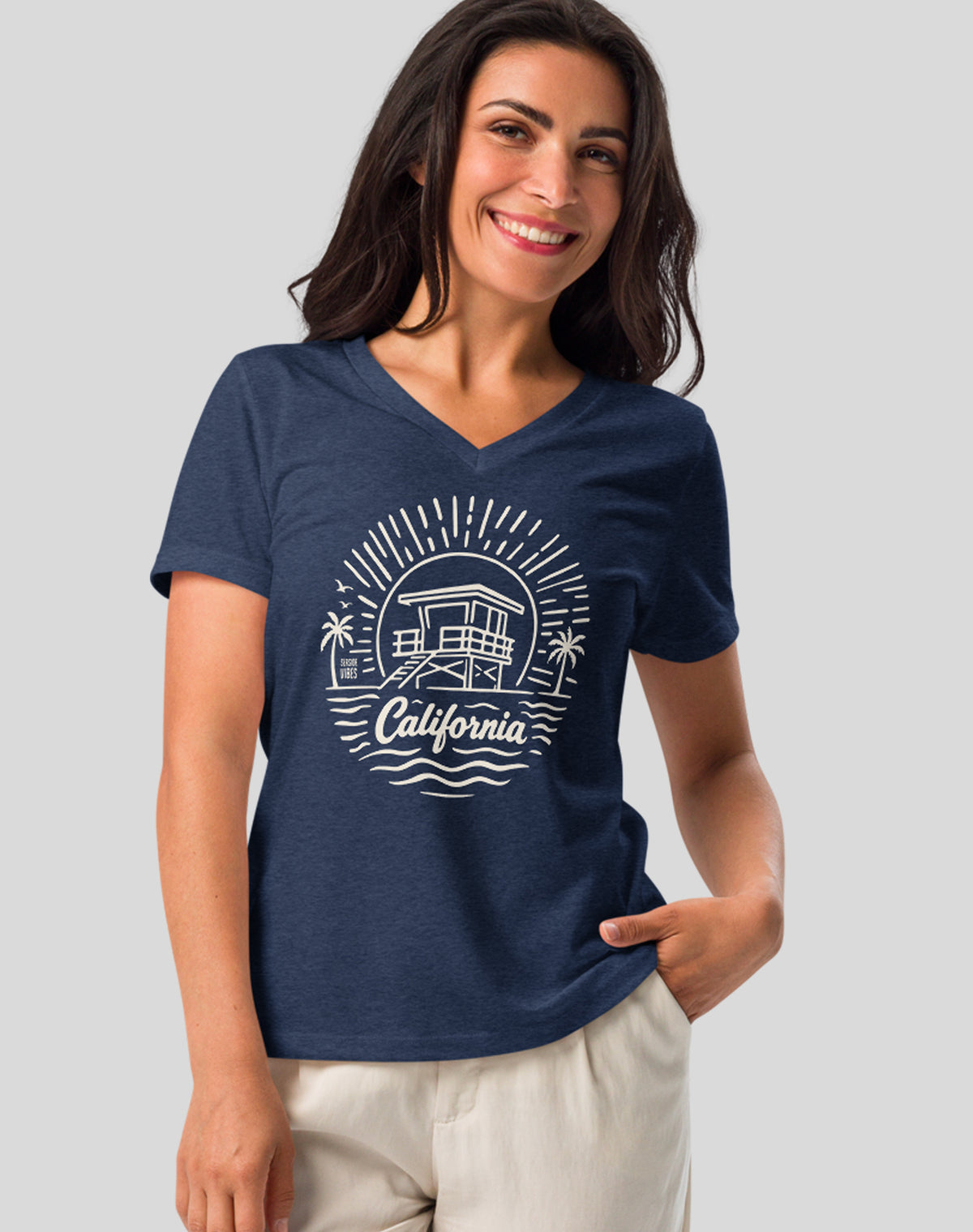 V-Neck: California Sunrise Session Tee | Heather Navy
