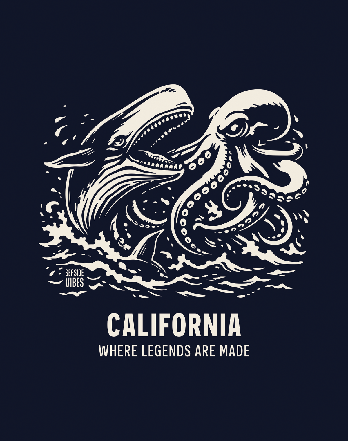 Youth: California Octopus vs Whale Legends Tee | Navy