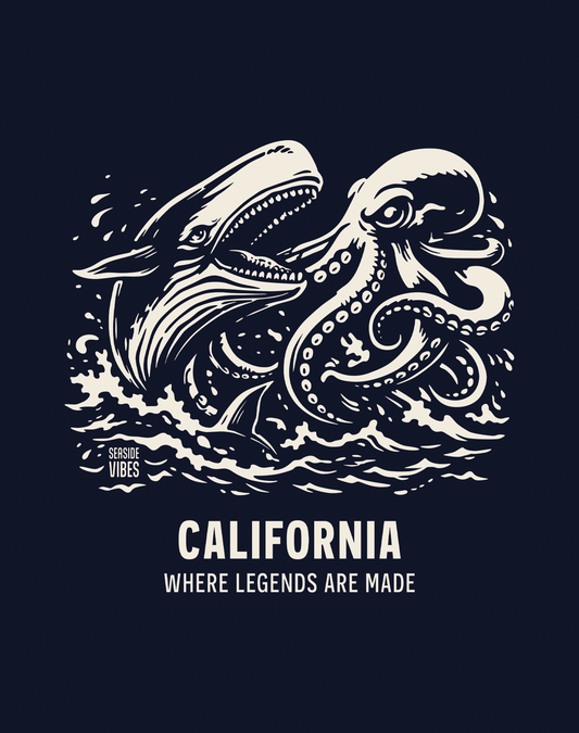 Youth: California Octopus vs Whale Legends Tee | Navy