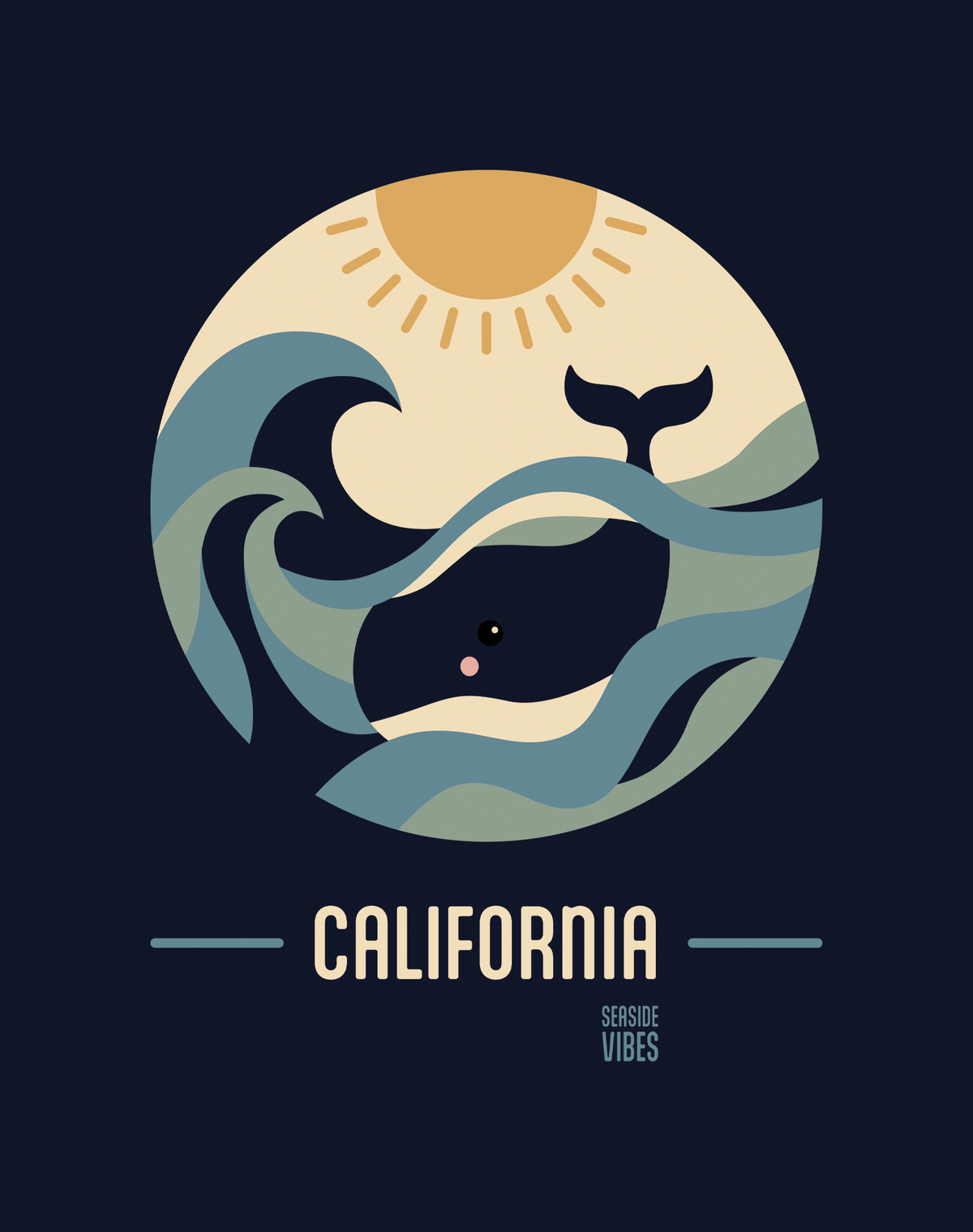 Youth: California Whale Sunset Tee | Navy