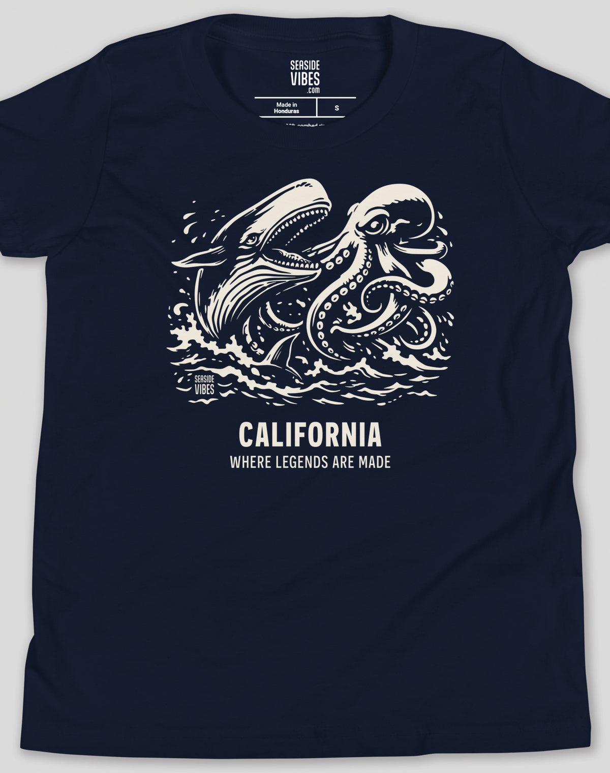 Youth: California Octopus vs Whale Legends Tee | Navy