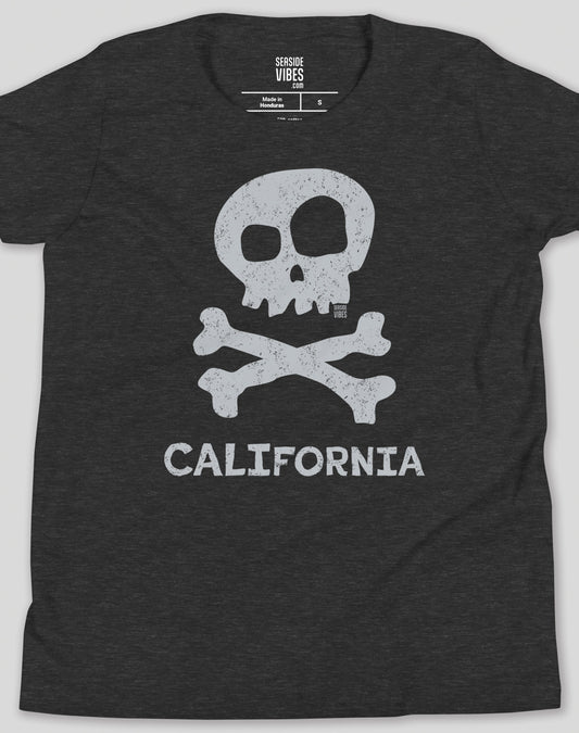 Youth: California Skull & Bones Tee | Dark Grey Heather