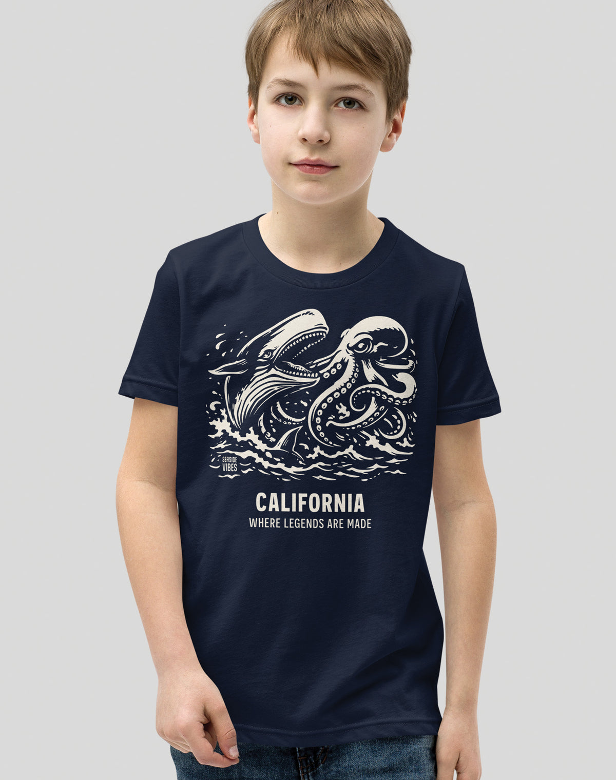 Youth: California Octopus vs Whale Legends Tee | Navy