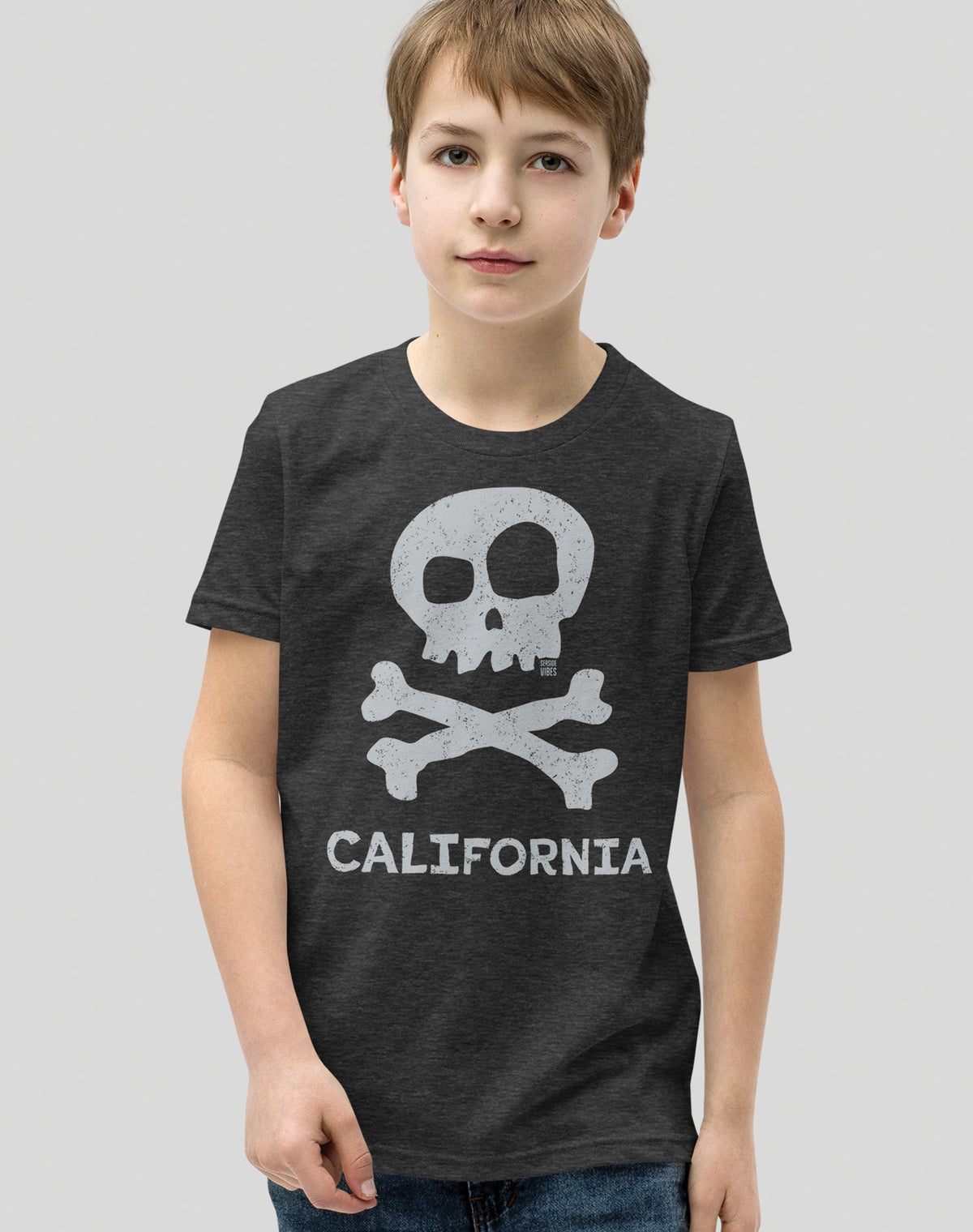 Youth: California Skull & Bones Tee | Dark Grey Heather