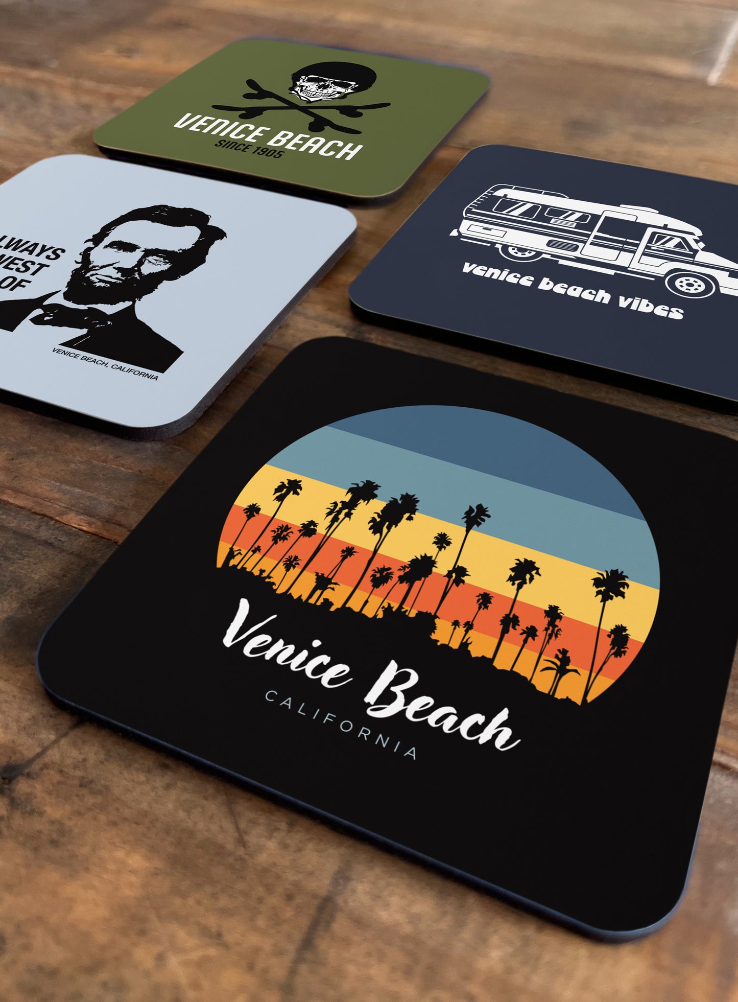 Collectible Venice Beach Cork-Back Coasters - Gen 1: 4 Pack