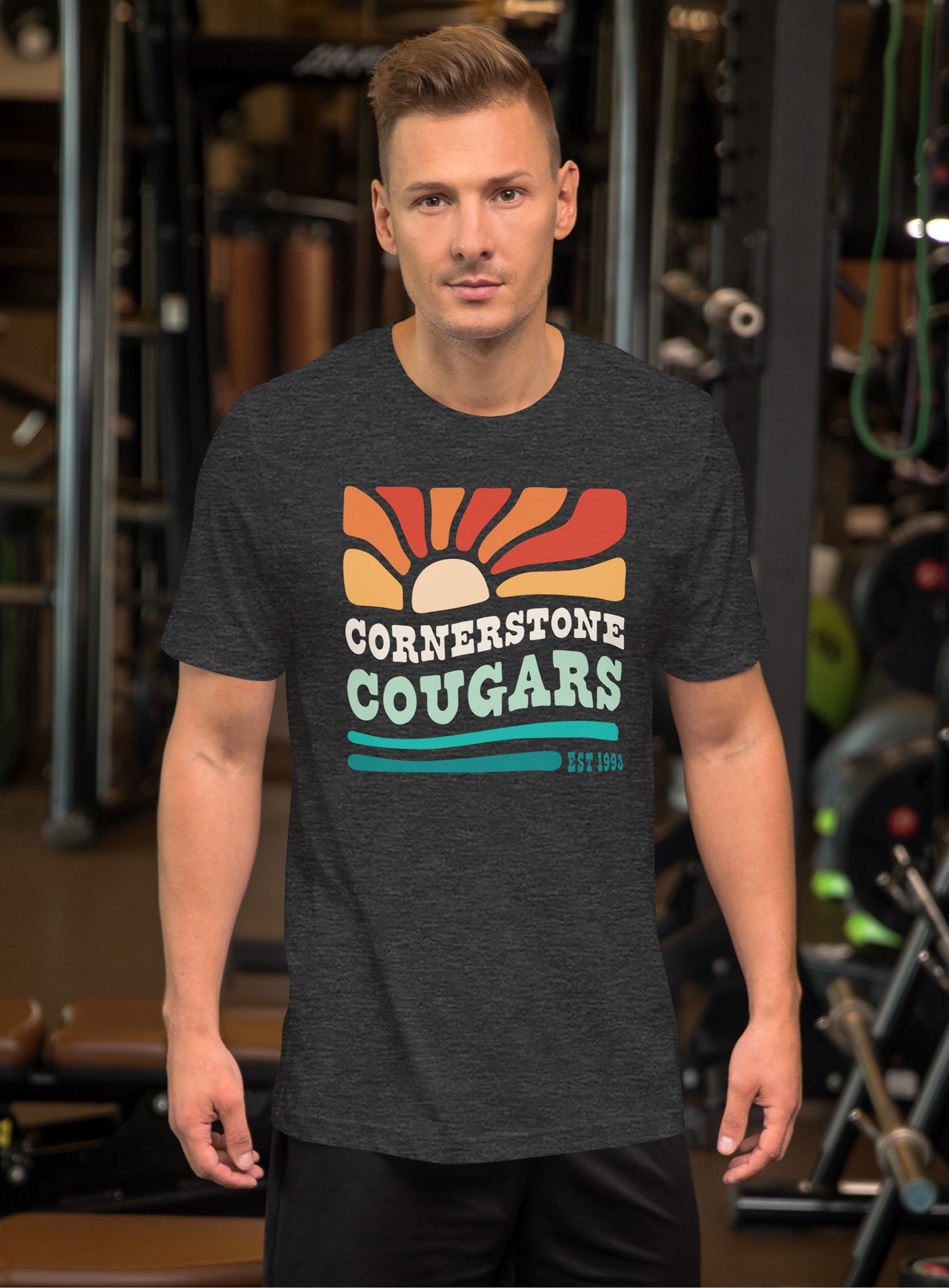 Unisex: Cornerstone Cougars Beach Vibes Tee - Dark Grey Heather