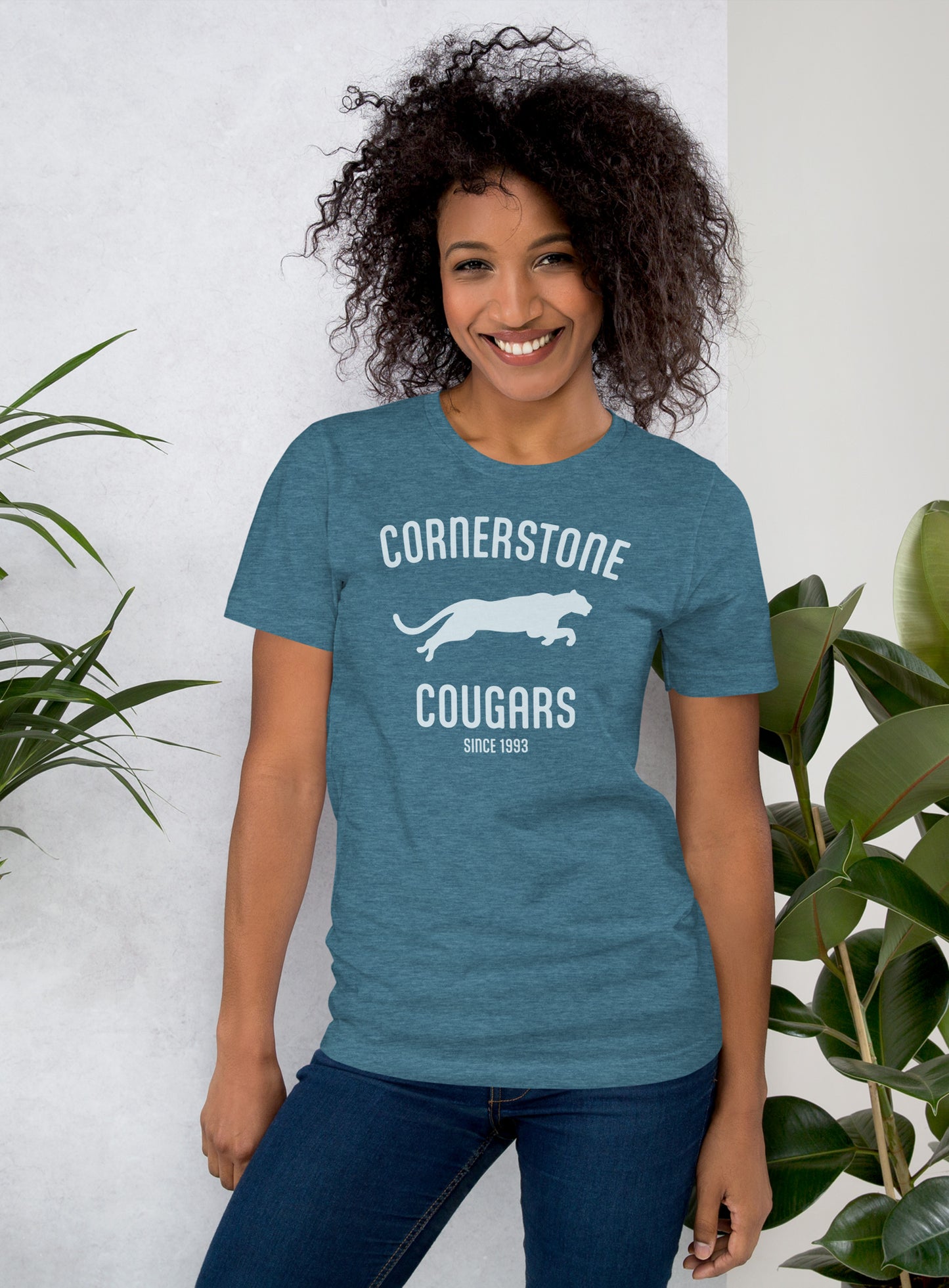 Unisex: Run with the Cougars Tee - Heather Deep Teal