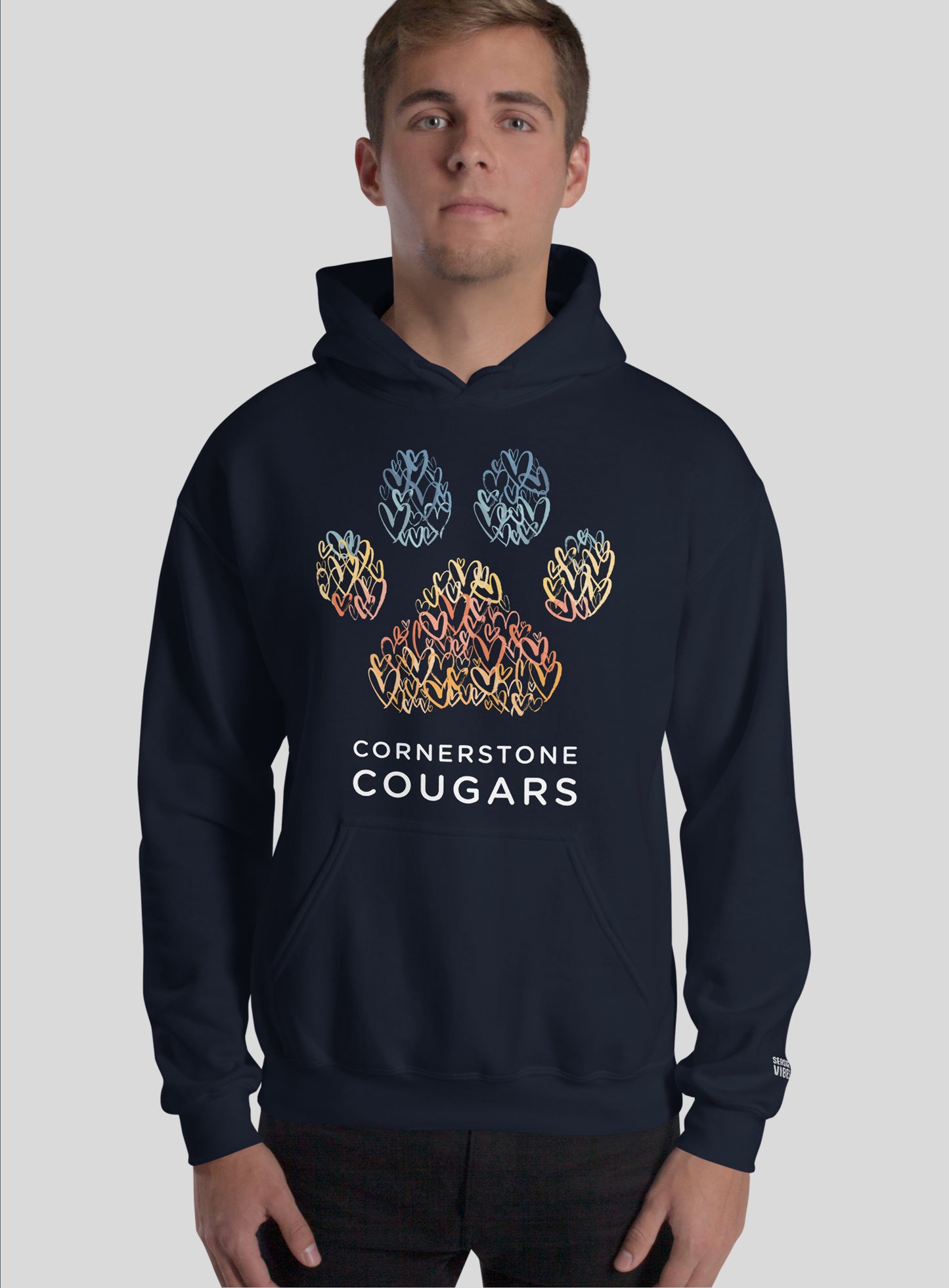 Unisex: Cornerstone Cougars Pawsitive Vibes Pullover Hoodie - Navy