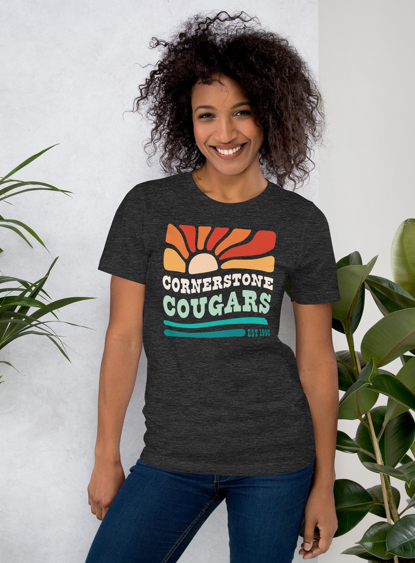 Unisex: Cornerstone Cougars Beach Vibes Tee - Dark Grey Heather
